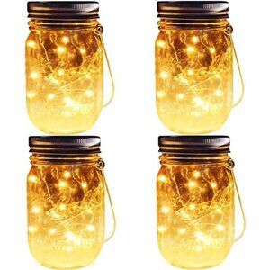 Solar Mason Jar Lights, 4 Pack 30 LEDs Waterproof Fairy Firefly String Lights